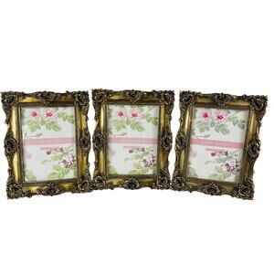 Laura Ashely 5 x 7 Gold Ornate Picture Frames Set of 3; Frames 9 3/8 x 7 1/2